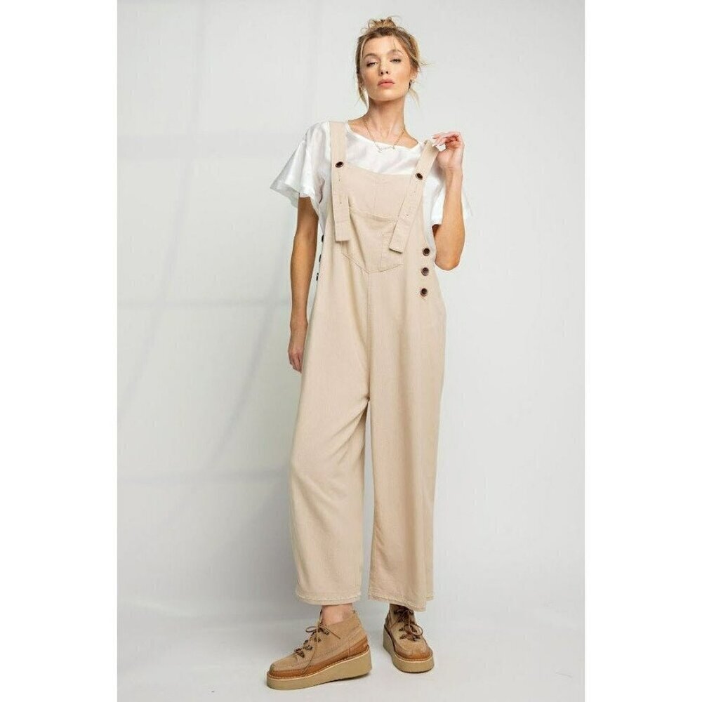 The Kate Linen Oversized Overalls in Khaki - Picture 2 of 5